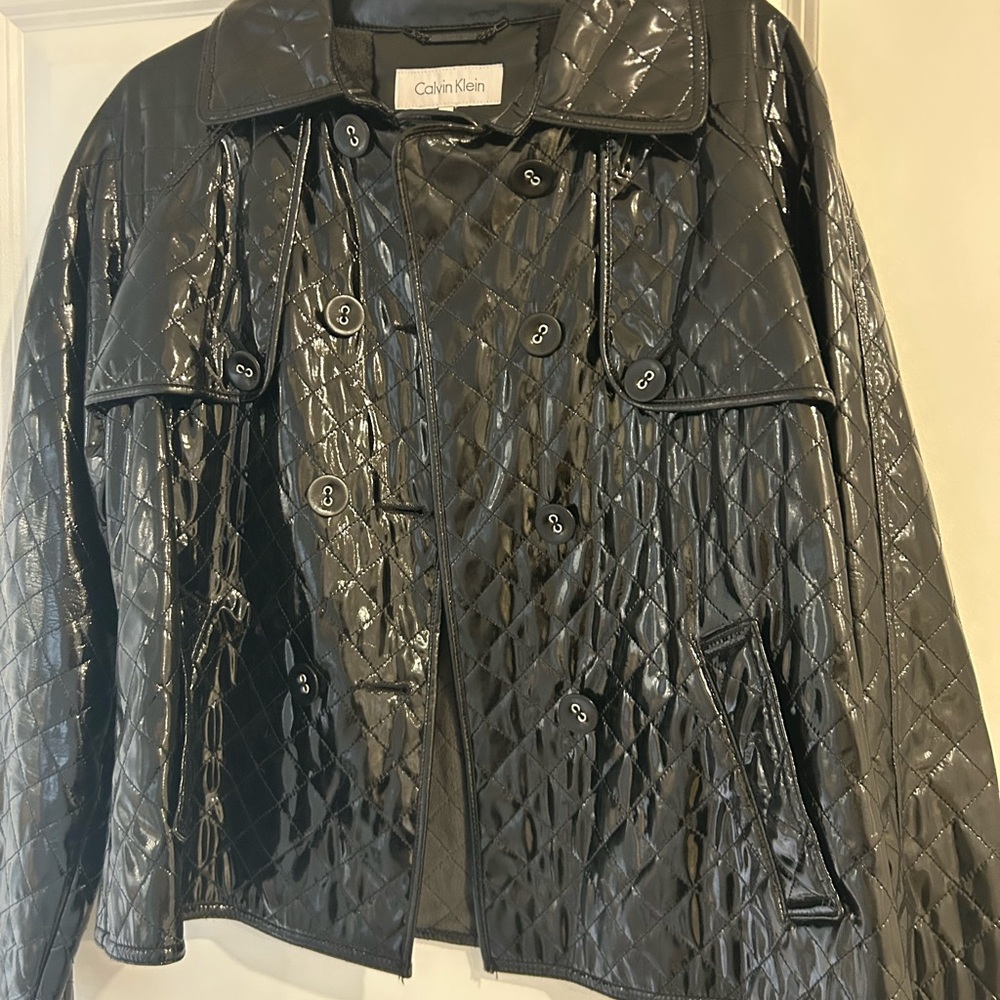 Calvin Klein Shiny Black Quilted Trench Coat